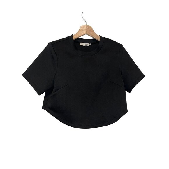 Good American Black Shoulder Scuba Crop Tee Size 0 Cotton Blend - Picture 2 of 8